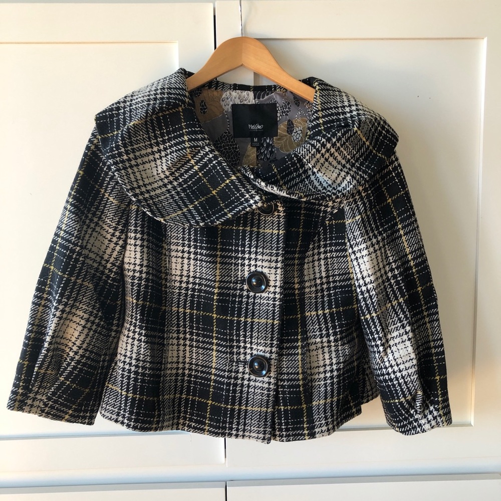 Plaid blouson wide collar jacket